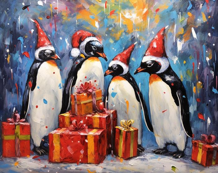 Pinguïns met Kerstmutsen
