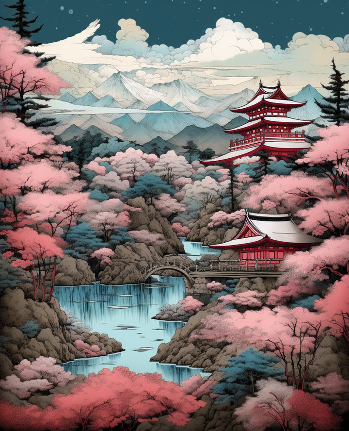Japans Landschap in Roze