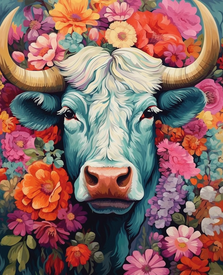 Hooglander tussen de Bloemen