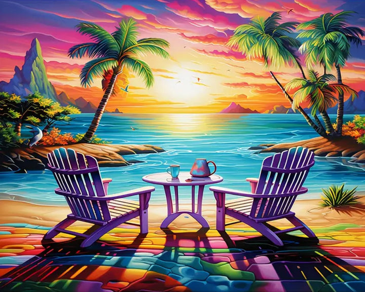 Strandstoelen bij Zonsondergang