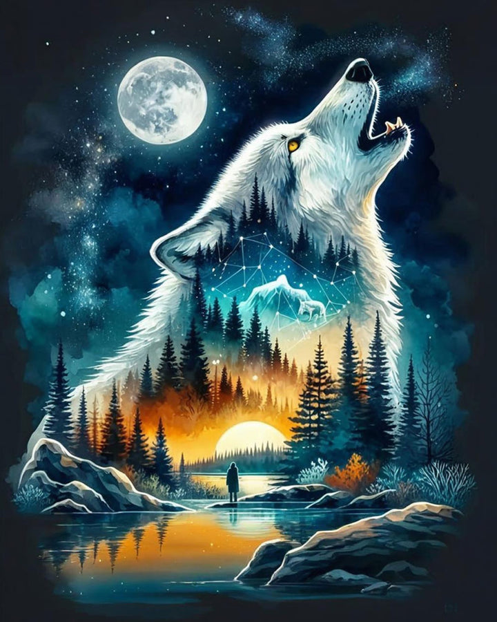 Huilende Wolf onder de Maan
