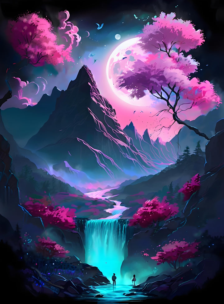 Roze Maan boven de Waterval