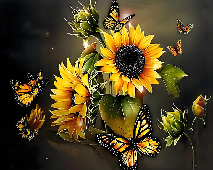 Zonnebloemen en Vlinders