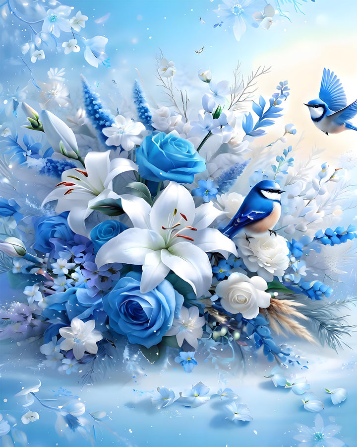 Blauwe Bloemen en Vogeltjes