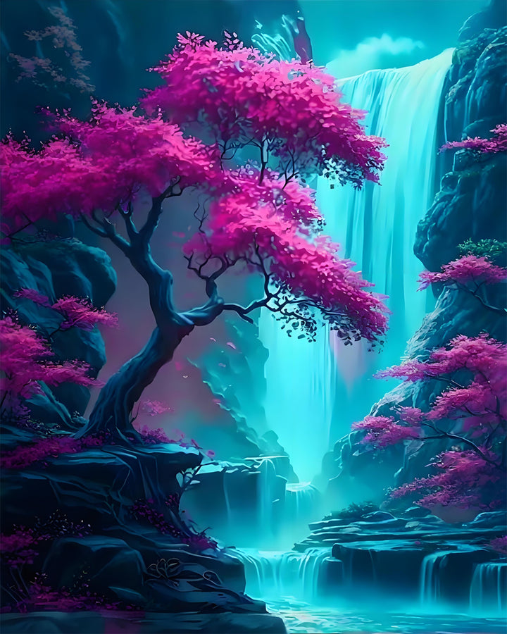 Roze Boom bij de Waterval